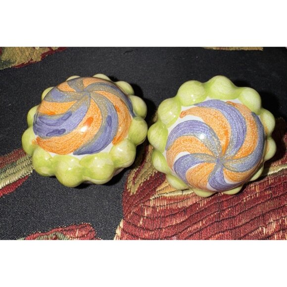 Mackenzie Childs Majolica 1.5 ” Swoop Multicolor Set Of 2 Knobs Pulls +Hardware - Picture 1 of 6